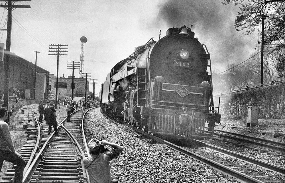 Reading 4-8-4 No. 2102 at Hershey, PA on an Iron Horse Ramble in 1959 (Photo by Saul Nadler)