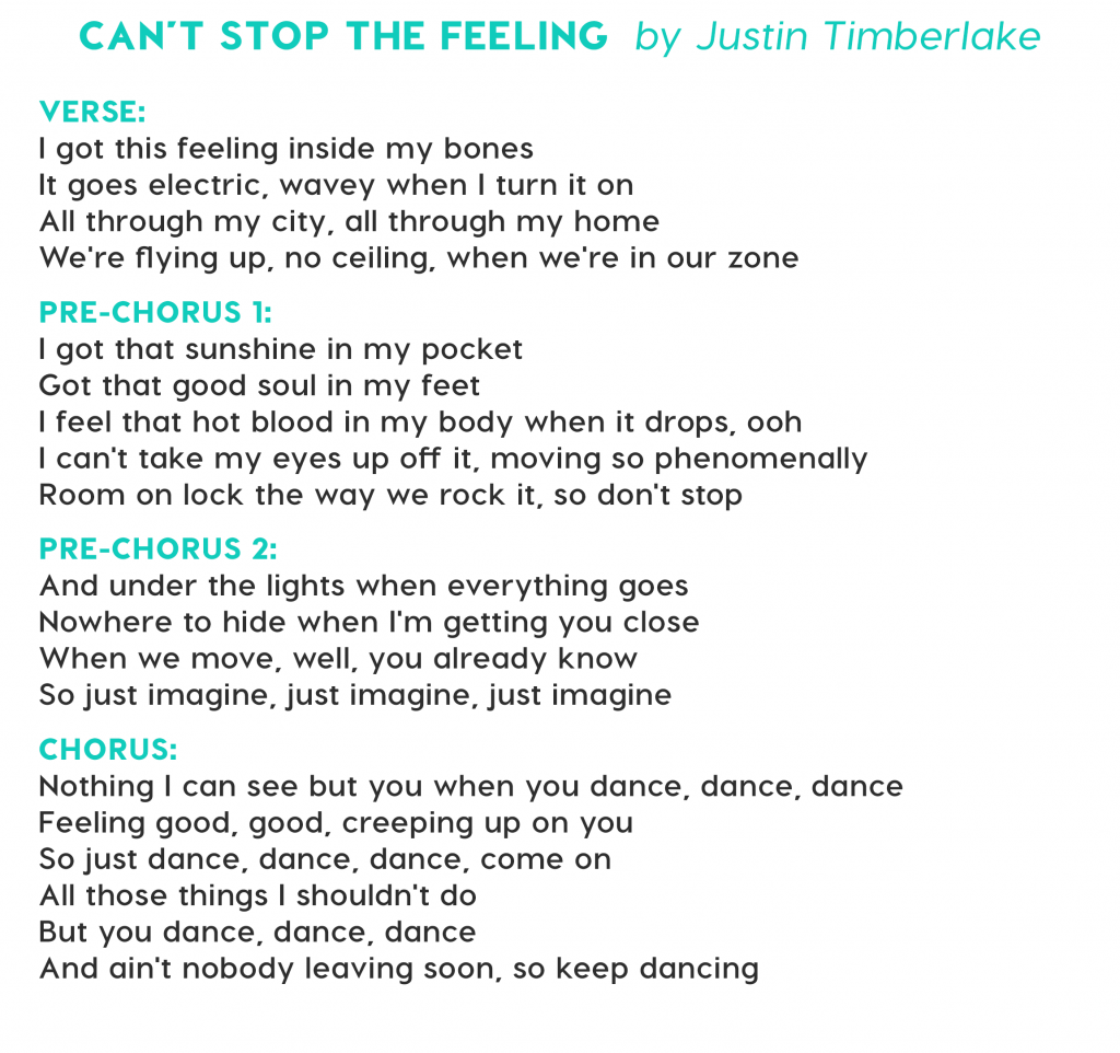 can't stop the feeling by justin timberlake lyrics