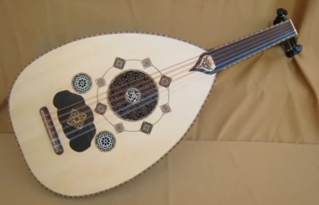 The ornate patterns on an Arabic oud.