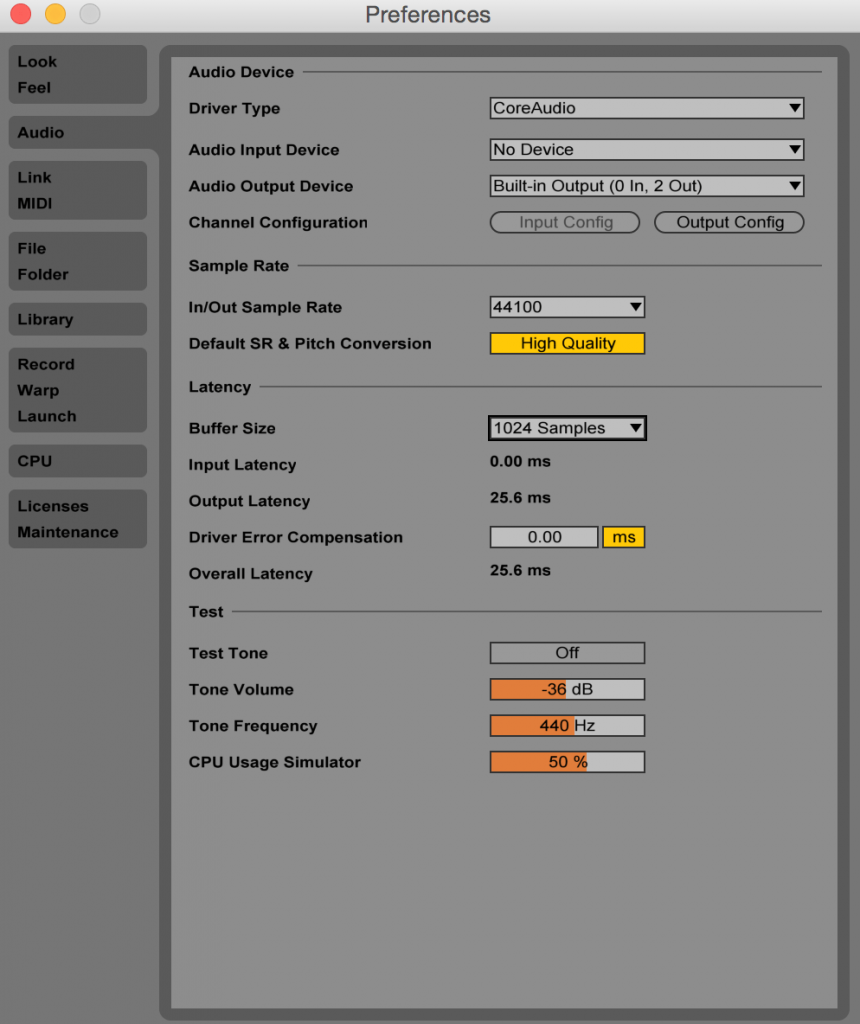 Частота 440. Настройки preference Ableton. Ableton Live preferences. Настройки Ableton Live. Ableton настройки latency.