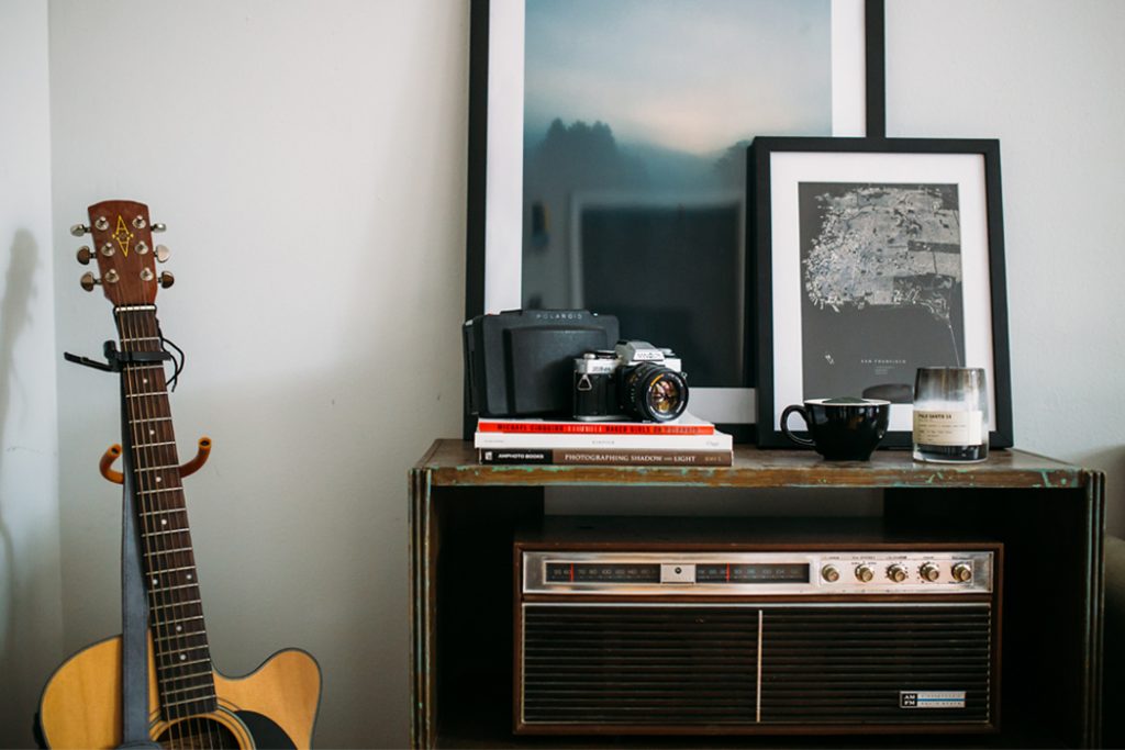 home setup with guitar and amp