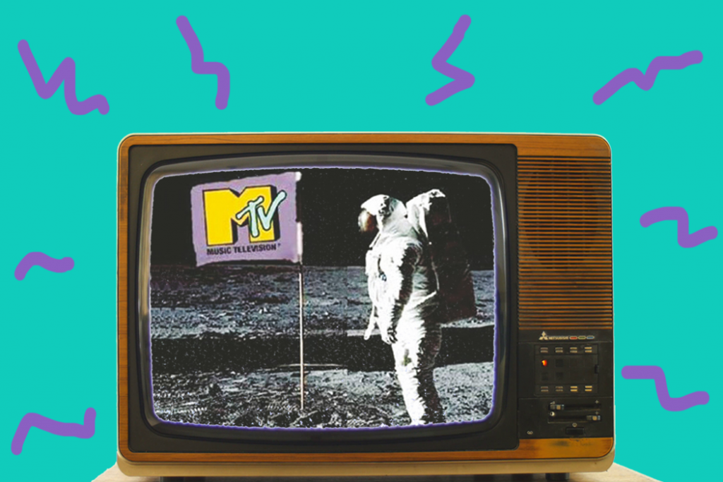 thumbnail interactive-video image 1 of MTV 80s Retro T-Shirt, Men's Jerzees & Gildan, Graphic Print, Crew Neck, Relaxed Fit, Made In USA 1 of 5