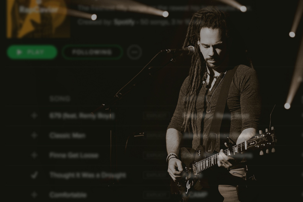 guitarist overlaid with spotify