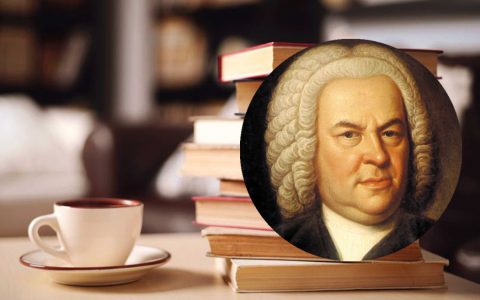 Bach portrait with books