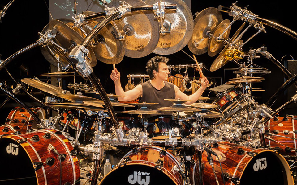 Terry Bozzio behind his wall of tuned drums.