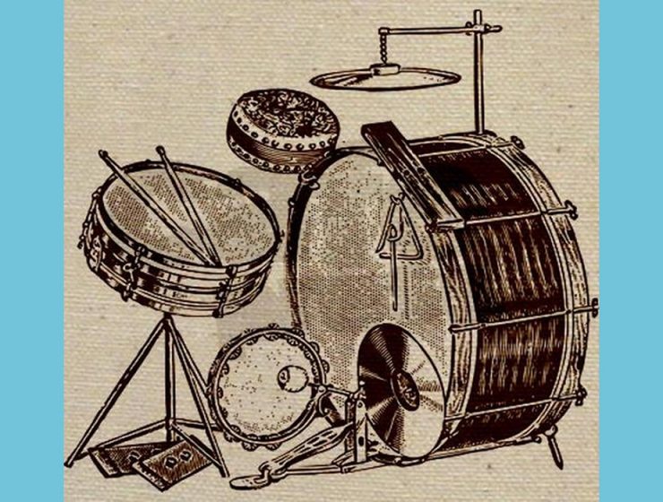 early drumkit drawing on a cloth