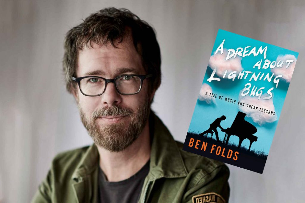 Ben Folds posing with his book A Dream About Lightning Bugs