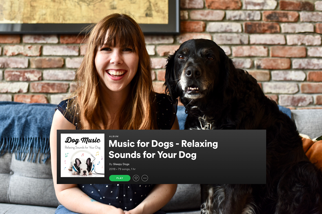Angela and her dog, with a spotify playlist for dogs