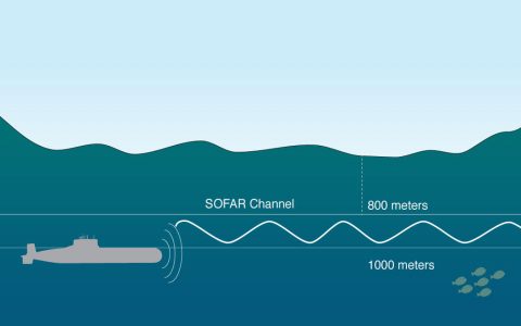 Illustrated demonstration of SOFAR Channel, Graphic courtesy of Rachel Feierman via WHYY.