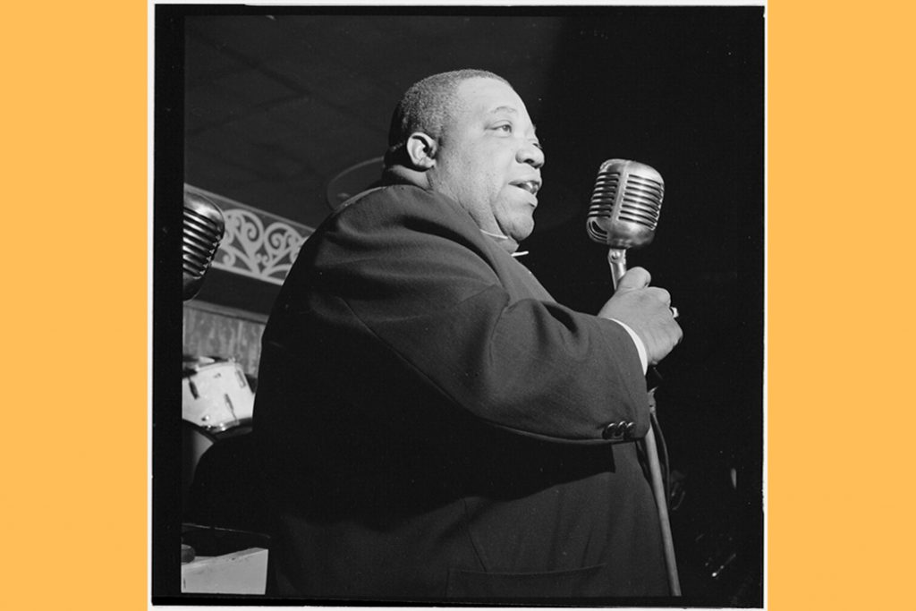 Blues shouter and vocalist for Count Basie's Orchestra, Jimmy Rushing in 1946.