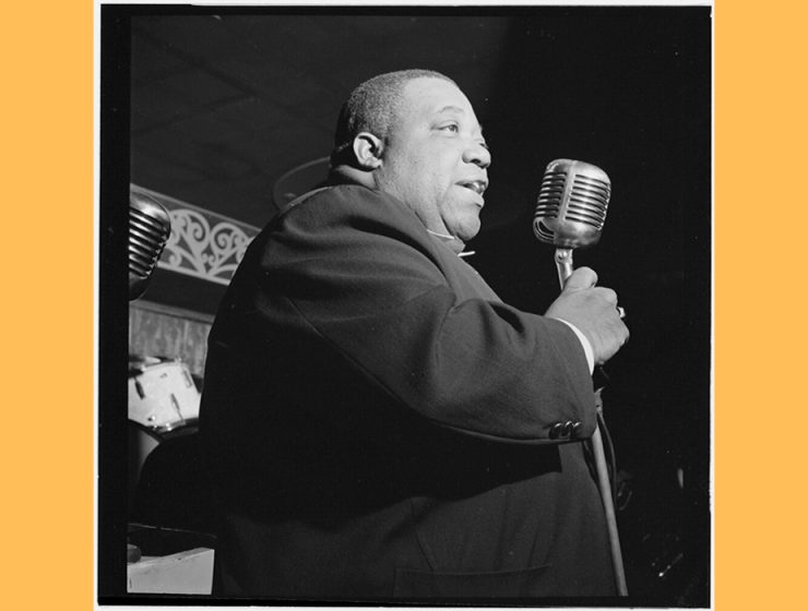 Blues shouter and vocalist for Count Basie's Orchestra, Jimmy Rushing in 1946.
