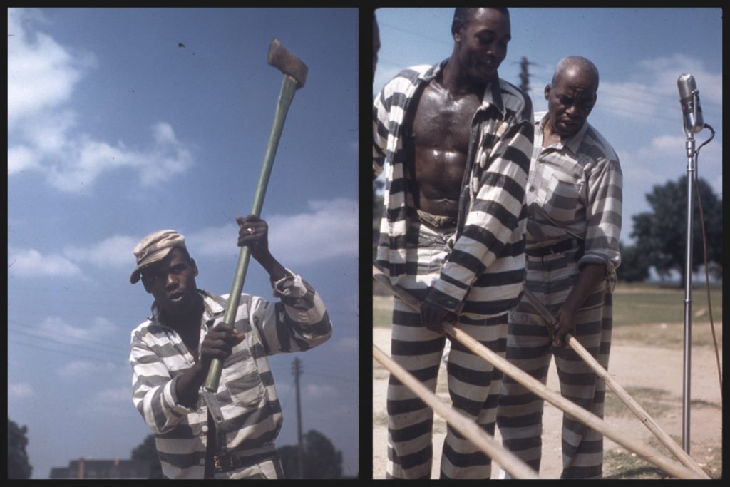 Prisoners chopping wood and singing at Parchman Farm (Mississippi State Penitentiary).