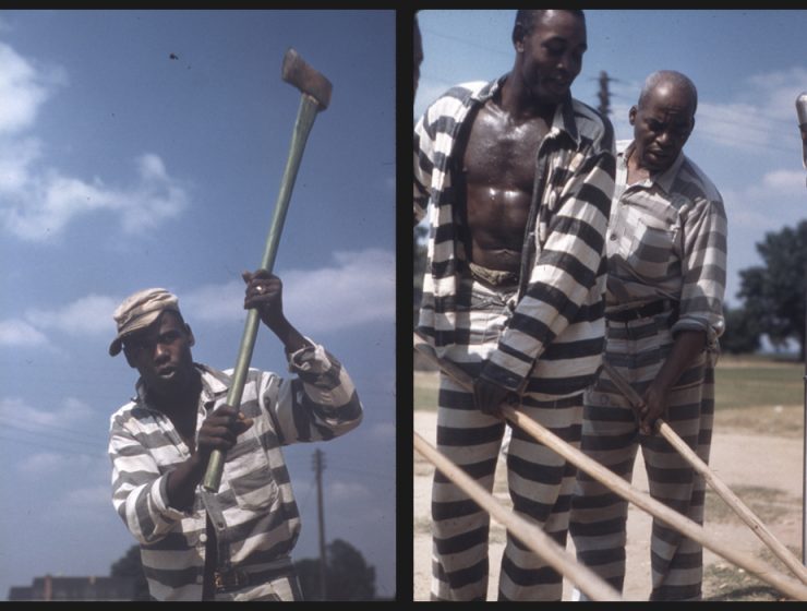 Prisoners chopping wood and singing at Parchman Farm (Mississippi State Penitentiary)