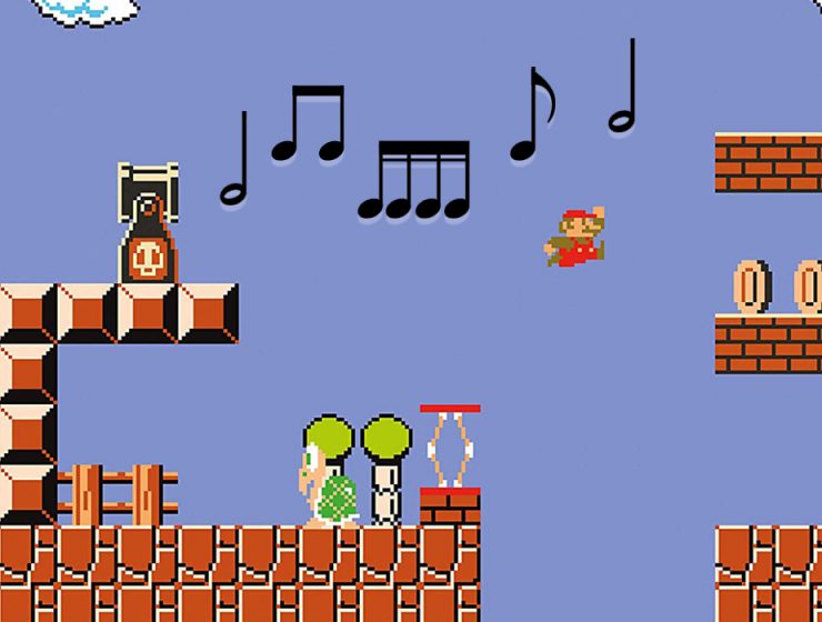 super mario brothers with music notes