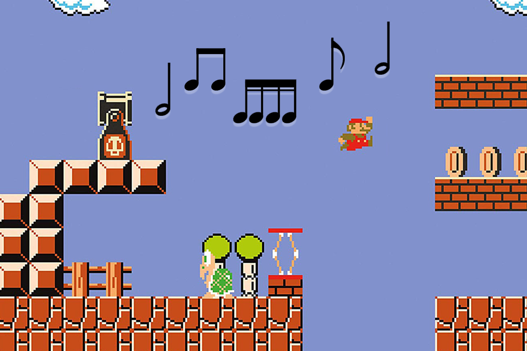 super mario brothers with music notes