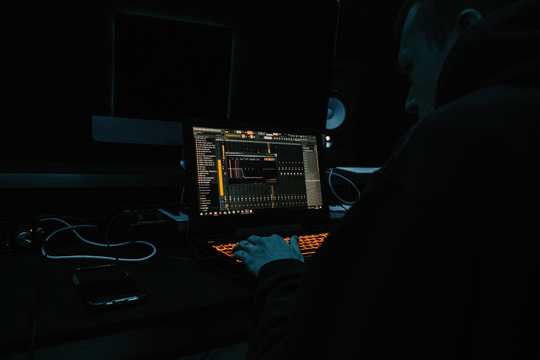 music producer at night