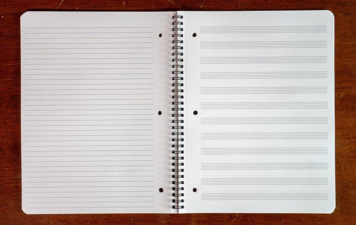 musician's notebook with music staffs and notes pages