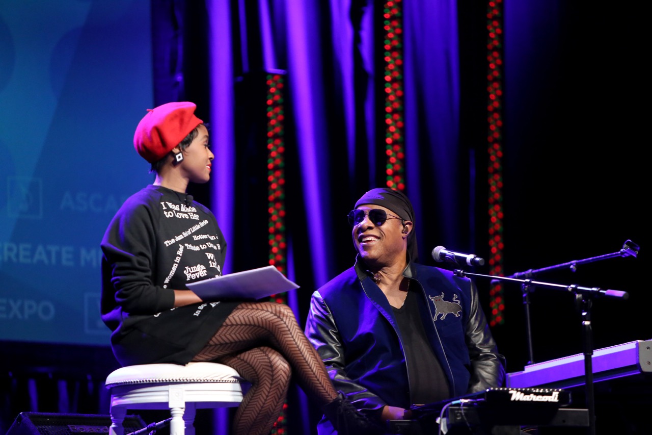 Janelle Monáe and Stevie Wonder at the 2017 ASCAP Expo conference.