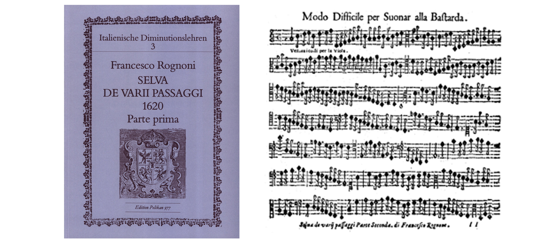 Passages and cover from Rognoni's Selva de varii passaggi (1620)