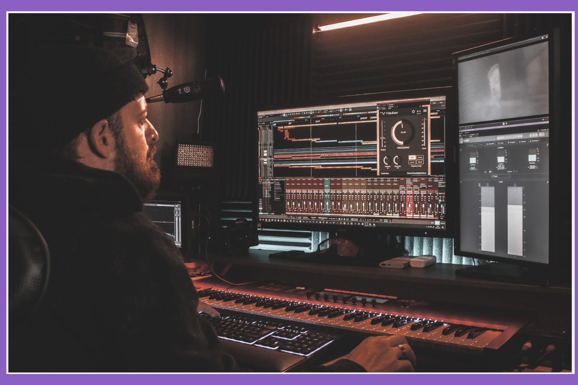 man producing music on multiple screens